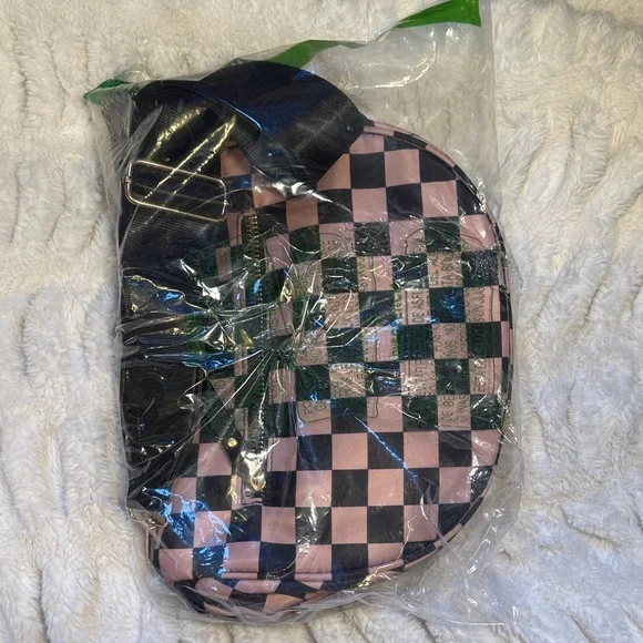 🖤🤎Black Tan Rose Gold Checkerboard Bum Bag Crossbody Sling Bag, Wide Strap, NWOT - Picture 8 of 10